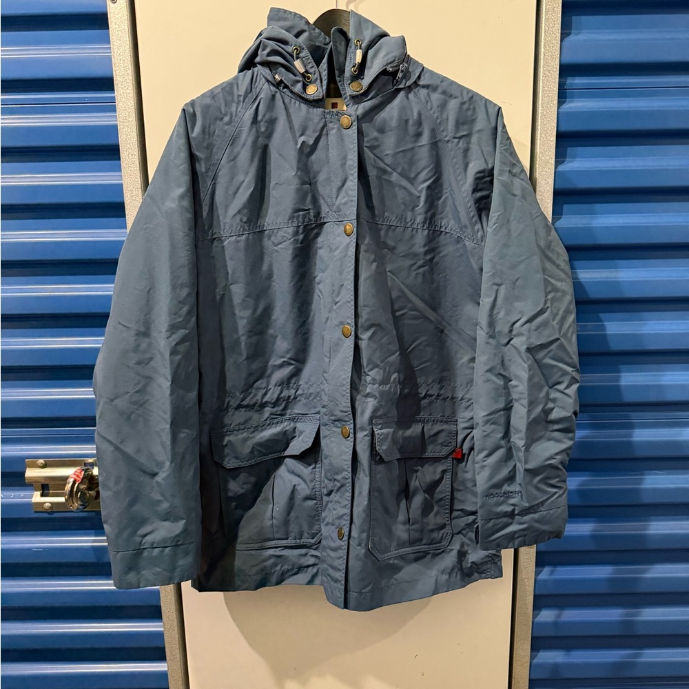 Woolrich Parka Chore Jacket Blanket Lined Womans Hooded Blue Indigo Wool Size L